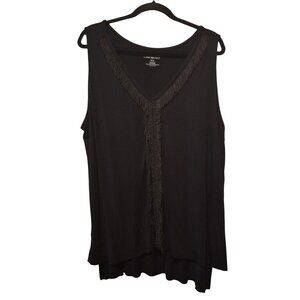 Lane Bryant Womens Black Fringe Top V-Neck 18/20 Liquid Knit Sleeveless Western-